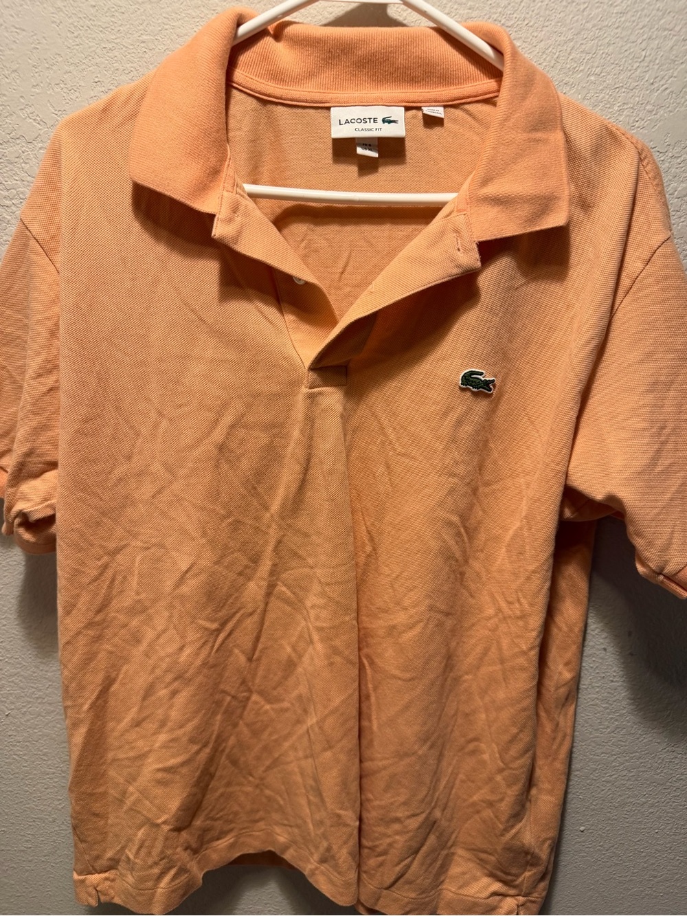 Lacoste Men's Peach Polo Shirt with Crocodile Logo